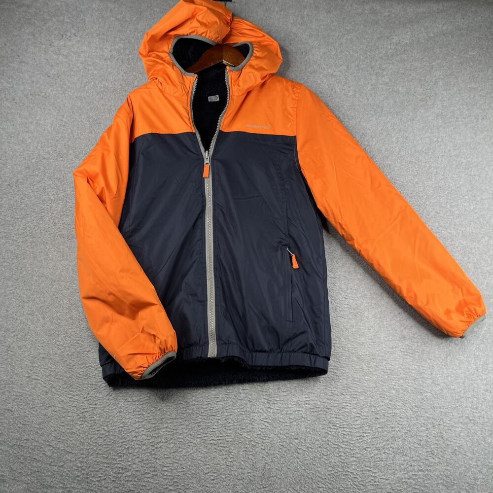 London Fog Reversible Outerwear Jacket Hooded Youth Lg Orange Navy Sherpa NEW